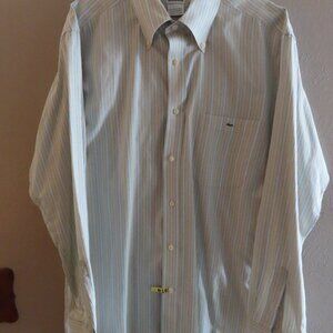 Lacoste Men's Long Sleeve Shirt; Tan/Blu Striped; Buttons; Size 42